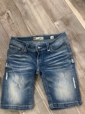 BKE Women's Blue Distressed Jean Shorts